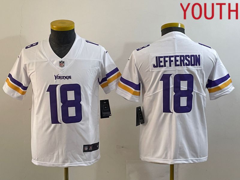 Youth Minnesota Vikings #18 Jefferson White Nike Vapor Limited NFL Jersey style 1->->Youth Jersey
